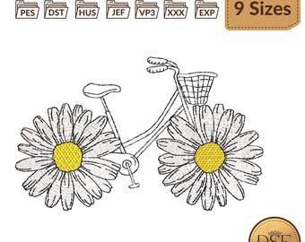 Borduurontwerp fiets madeliefje