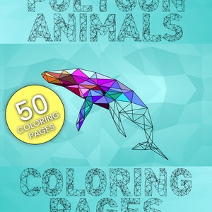 Adult Coloring Book, Polygon, Animals, Coloring Cards, Books for Adults, Adult Coloring Pages