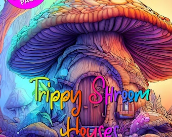 Casas de hongos místicos: páginas para colorear para adultos trippy, libro para colorear para adultos