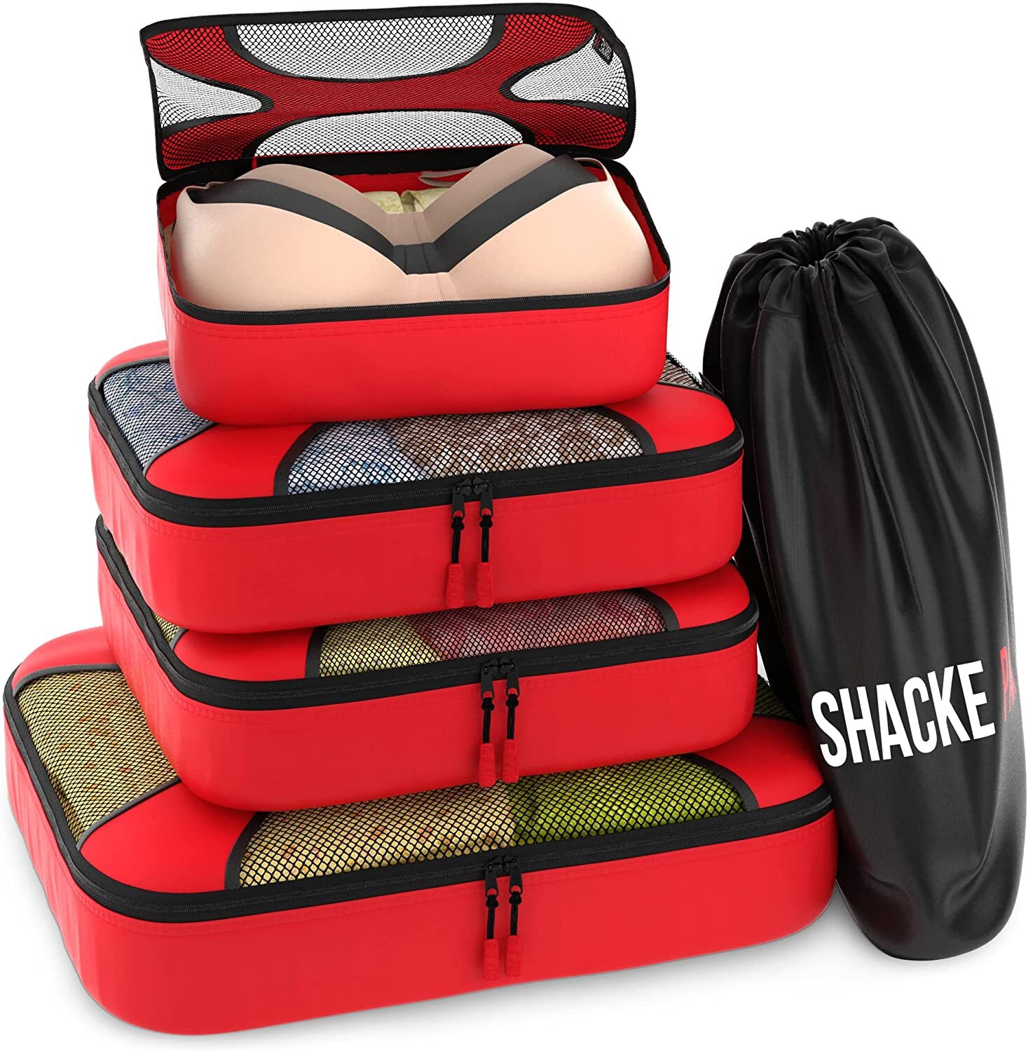 Shacke Pak 5 Set Packing Cubes Travel Organizers with Laundry Bag Shacke Pak 5 Set Packing Cubes Travel Organizers with Laundry Bag