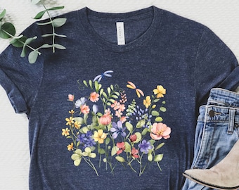 Camiseta de lona Wildflower Bella+, diseño floral botánico