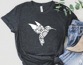 Floral Hummingbird T-Shirt, Nature Lover Gift