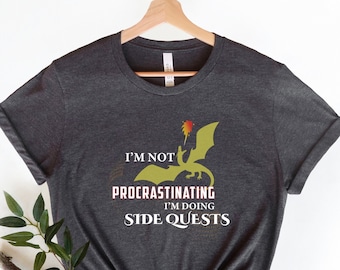 Side Quests Gamer Tee, Funny Dragon Graphic, Game Lover Gift