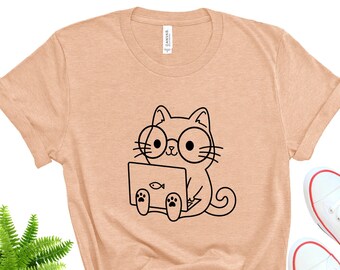 Funny Nerd Cat Bella+Canvas T-Shirt, Cat Lover Gift