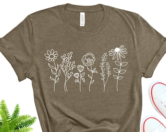 Wildflower Bella Canvas Shirt, Botanical Print Tee, Nature Lover Gift