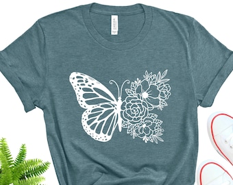 Floral Butterfly Graphic Tee, Nature Lover Shirt