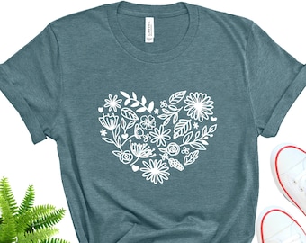 Floral Heart Graphic Tee, Wildflower Shirt, Bella+Canvas