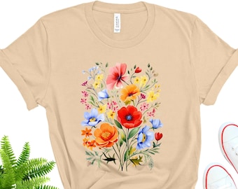 Bella+Canvas Wildflower Graphic Tee, Vintage Floral Shirt