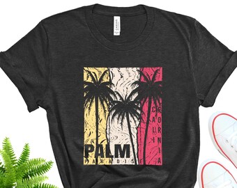 California Palm Tree Graphic Tee, Tropical Beach Vacation Shirt