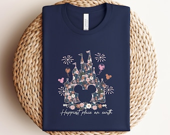 Disney Castle Floral Shirt, Happiest Place Tee, Magic Kingdom Disneyland