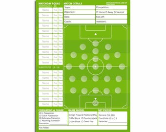 Football Matchday Tactics & Line-Up Notepad A5 Team Sheet Pad Coach Edition