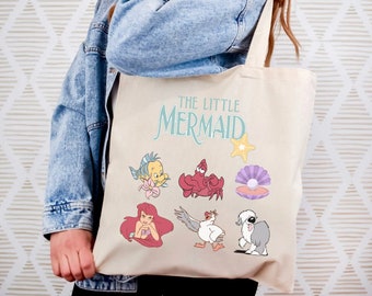 Sac fourre-tout beige La petite sirène, Ariel et ses amis, sac Disneyland réutilisable