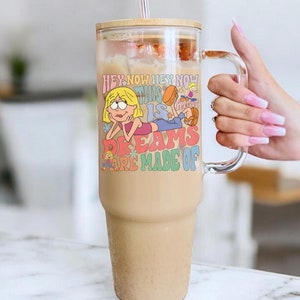 Lizzie McGuire Glass Cup, 40 ounce Coffee Cup with Handle, Disney Channel Glassware, Disney Kitchen