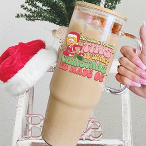 Christmas Lizzie McGuire Glass Cup, 40 ounce Coffee Cup with Handle, Disney Channel Glassware, Disney Kitchen