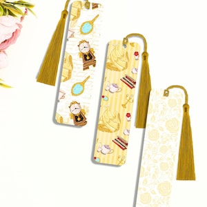 Beauty and the Beast Bookmarks, 3 Designs, Belle Fairytale Bookmarks with Tassel, Gold Storybook Bookmarks