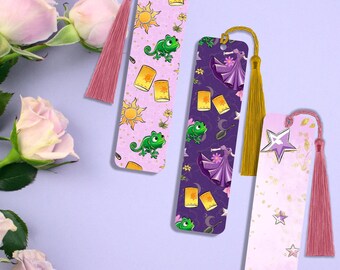 Marcapáginas Enredados, 3 diseños, Marcapáginas de Rapunzel y Pascal con borla, Marcapáginas de cuentos
