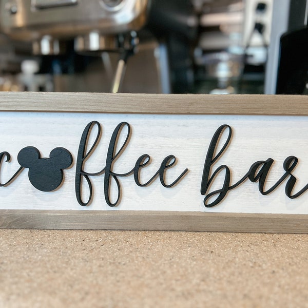 Coffee Bar Sign, Mickey Mouse Coffee Bar Sign, Disney Home Decor, Rustic Kitchen Decor, Wooden Farmhouse Style Decor, Housewarming Gift