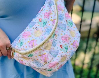 Fairytale Princess Jumbo Fanny Pack, Disney Princess Belt Bag, Disneyland Inspired Purse, Pastel Crossbody Bag, Cinderella, Aurora, Ariel