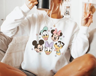 Pastel Pals White Crewneck, Disney Sweatshirt, Mickey, Minnie, Donald, Daisy, Pluto, Disney Vacation