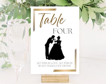 Editable Fairytale Wedding Table Numbers, Love Quotes (Canva PNG's), Disney Table Numbers