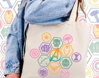 Avengers Pastel Ombré Tote Bag, Marvel Canvas Tote, Superhero Bag, Disney Vacation Tote