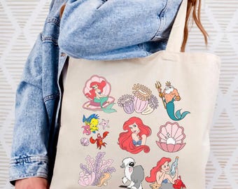 Little Mermaid Tote Bag, Under the Sea Shopping Bag, Ariel, King Triton, Flounder, Sebastian