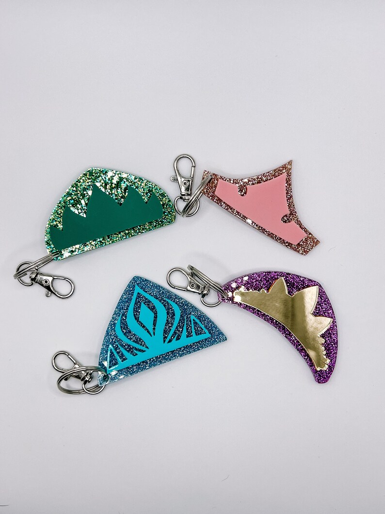 Princess Crown Bag Charms, Rapunzel, Elsa, Tiana, Aurora Keychain, Acrylic Keychain, Gift Ideas, Disney Accessories image 2