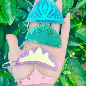 Princess Crown Bag Charms, Rapunzel, Elsa, Tiana, Aurora Keychain, Acrylic Keychain, Gift Ideas, Disney Accessories image 10