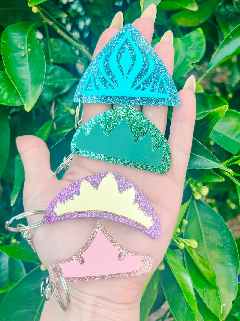 Princess Crown Bag Charms, Rapunzel, Elsa, Tiana, Aurora Keychain, Acrylic Keychain, Gift Ideas, Disney Accessories image 10