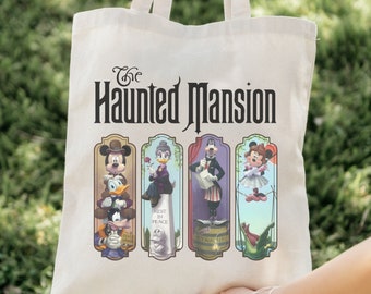 Haunted Mansion Tote Bag, Magical Beige Disneyland Bag, Disney Character Stretching Portraits Reusable Tote Bag, Halloween Tote Bag