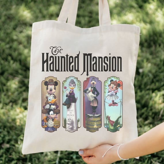 Haunted Mansion Tote Bag, Magical Beige Disneyland Bag, Disney Character Stretching Portraits Reusable Tote Bag, Halloween Tote Bag