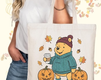Pooh Bear Fall Tote Bag, Sweater, Pumpkins, Disneyland Magic Kingdom Bag