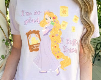 Rapunzel Crop or Shirt, I'm So Glad I Left My Tower T-Shirt, Disneyland Disney World Outfit, Pastel Lavender Tangled Top