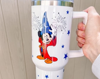 Sorcerer Mickey Tumbler, 40 ounce Coffee Cup with Handle, Fantasia Glassware, Disney Kitchen