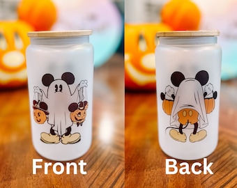 Spooky Mickey Ghost Halloween Glass Cup, Mickey Trick or Treat Magical Coffee Cup, Disney Glassware, Disney Kitchen