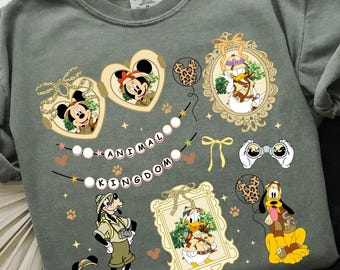 Coquette Animal Kingdom Tee, Green Fab Five Disney T-Shirt, Mickey, Minnie, Donald, Daisy, Pluto, Disney Vacation Shirt