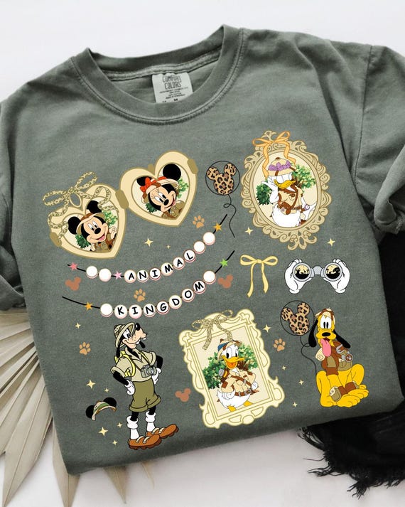 Coquette Animal Kingdom Tee, Green Fab Five Disney T-Shirt, Mickey, Minnie, Donald, Daisy, Pluto, Disney Vacation Shirt