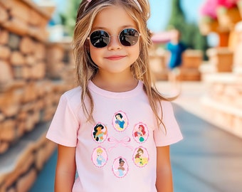 Pink Coquette Princess Toddler & Kids Shirt, Disney Princess Shirt, Belle, Ariel, Cinderella, Snow White, Tiana, Jasmine Shirt