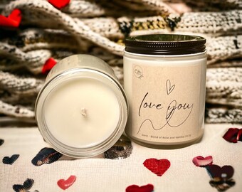 Love you 8 Oz Handmade Natural Soy Wax Candle | Gift Idea | Home Decor | Vegan Candle | Christmas Gift | Fall candle | Birthday Candle Idea