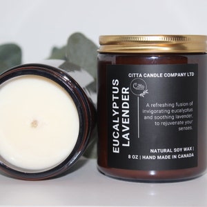 Eucalyptus Lavender Soy Wax Candle: Aromatherapy Home Decor (8 Oz)