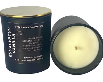 Eucalyptus Vanilla 8 Oz Handmade Soy Wax  luxury Candle | Gift Idea | Home Decor | Vegan Candle | Christmas Gift | Birthday Candle Idea