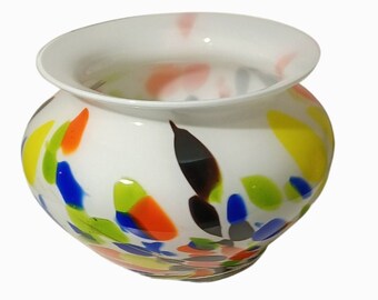 Multi-colored Art Glass Squat Vase