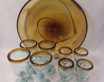 MexicanHand-blown Bowl and Glasses