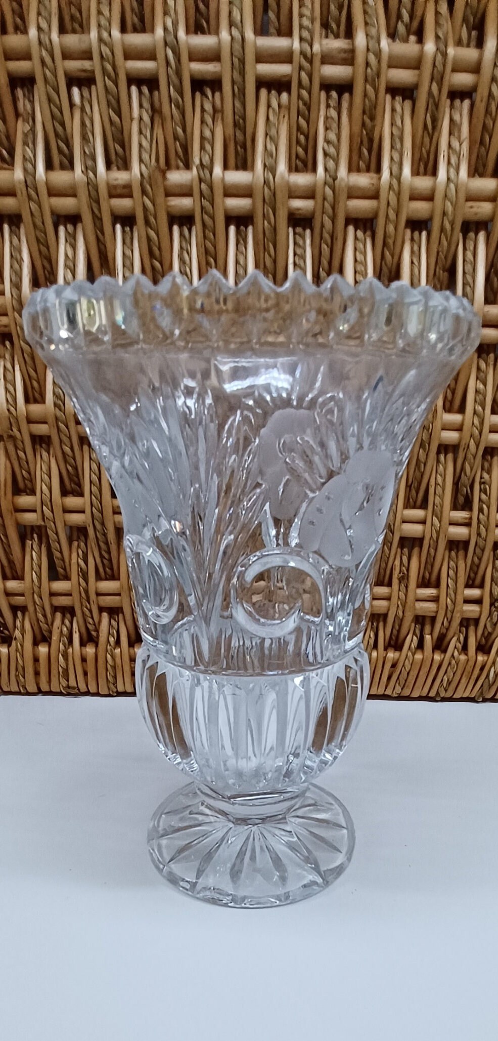 Vintage German Etched Lead Crystal Vase Etsy