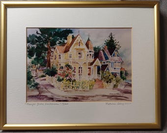 Pacific Grove Victorians Original Watercolor by Patricia Aksy, 1997