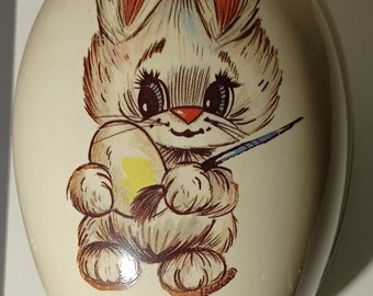 Holland of Old  Egg Shaped Covered Dish with Bunny