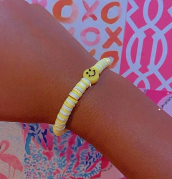 Preppy Yellow Smiley Face Bracelet Preppy Bracelet Heishi Etsy