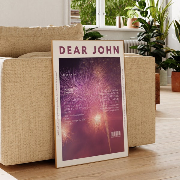 Dear John, Speak now album merch, Lyric Poster, wall art, Merch Print poster,  dorm room,  bedroom,