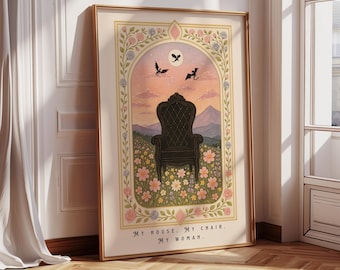 Fourth Wing Print, Fantasy Bookish Wall Art, Girly Book Lover Gift, Throne Art, My House, My Chair, My Woman, Book Quote Art, Dragon Print