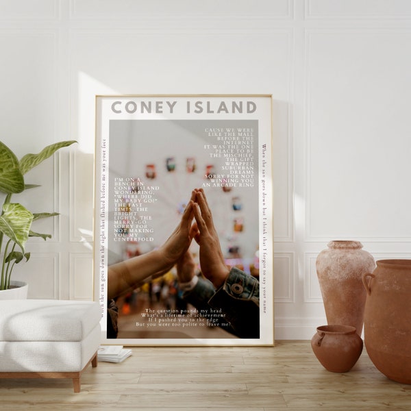 Coney Island print, evermore album, Lyric Poster, wall art, Merch Print poster,  dorm room,  bedroom,
